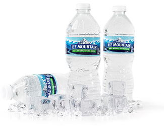 Several bottled waters and ice